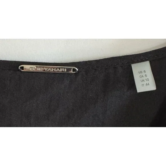 Elie Tahari Tiered Embroidered Maxi Dress Black Gold Floral 6 Smocked - Picture 5 of 11